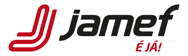 Logo da empresa Jamef com seu slogan É já